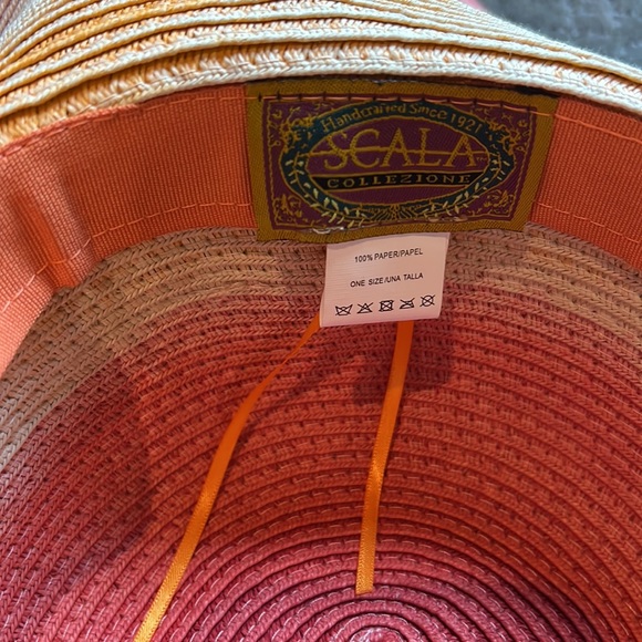 NWOT Scala Collezione Packable Straw Raffia Hat Tangerine Orange Watermelon Pink - Picture 11 of 16